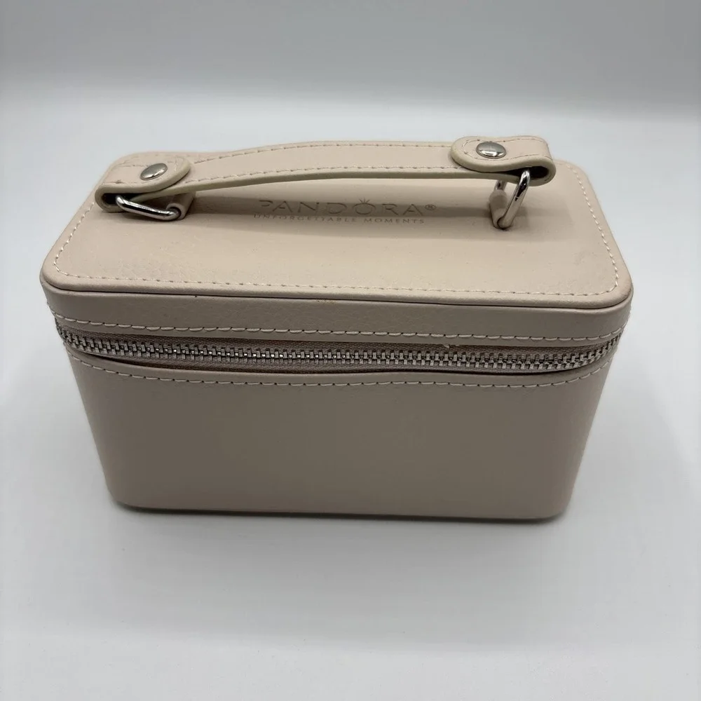 Pandora Beige Faux Leather Jewelry Box/Travel Case w/Black Velvet Interior
